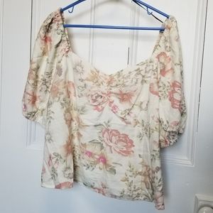 H&M Linen floral peasant top XL